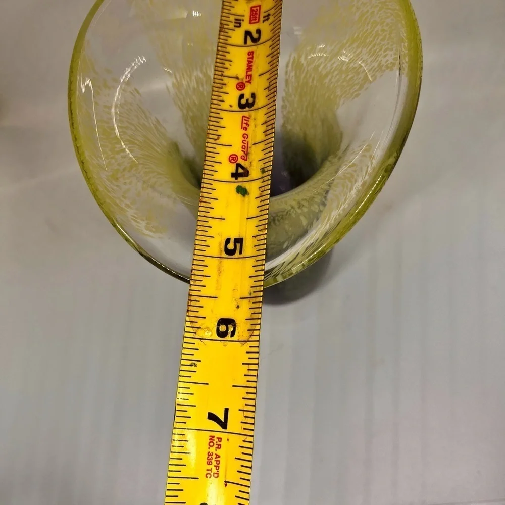 Teleflora Speckled Art Glass Vase Purple Green Flared Lip Hand Blown 8 Inch